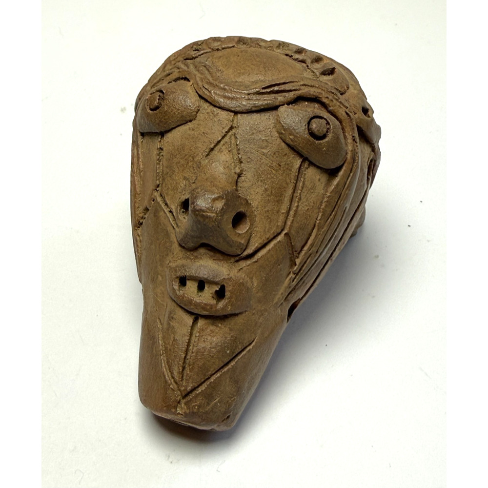 Vintage Terracotta Clay Ocarina Flute Wind Instrument Two Face Human Columbian